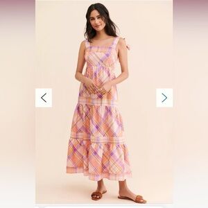 Anthropologie Pink and Orange Plaid Dress